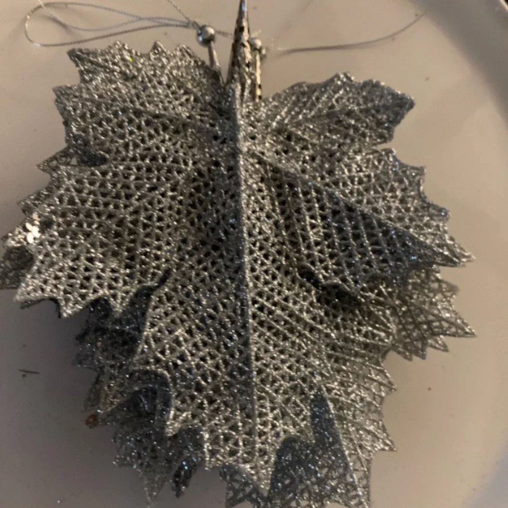 Christmas Silver/Gray Leaves Ornament Bundle